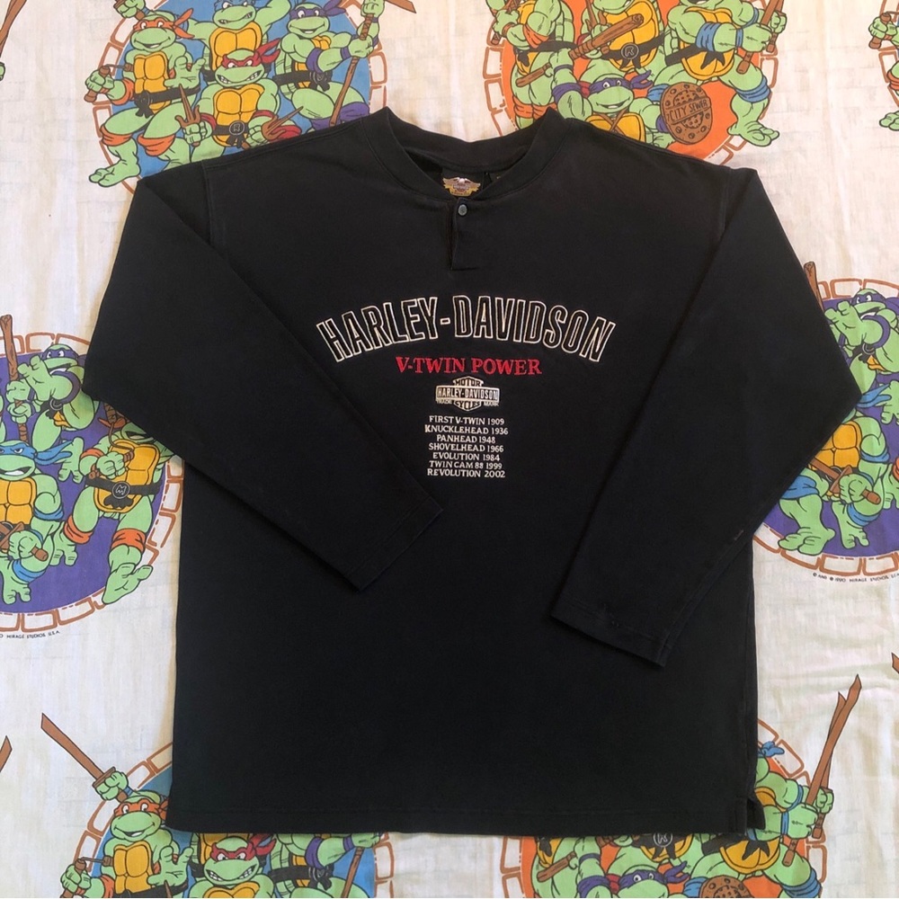 Vintage 2002 Harley Davidson V-Twin Long Sleeve T Shirt Mens XL